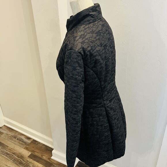 Ark Co Women’s Puffer Quilted Lace Jacket Size M Long Overcoat Black (A0125) - Picture 3 of 6
